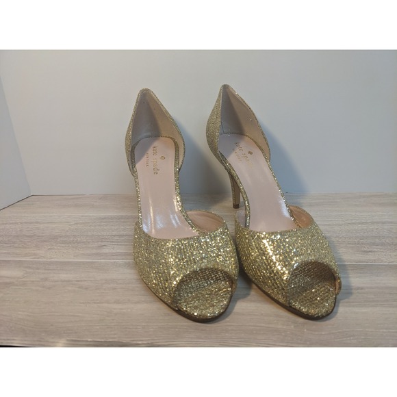 Kate Spade New York NWOB- Sage Gold Peep-Toe Glitter d'Orsay Pump Women's size 7 - Picture 1 of 8